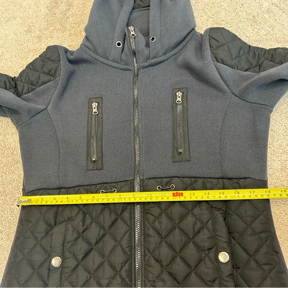 Oxygen navy blue black quilted fleece zippered hooded fall winter jacket - Picture 7 of 13